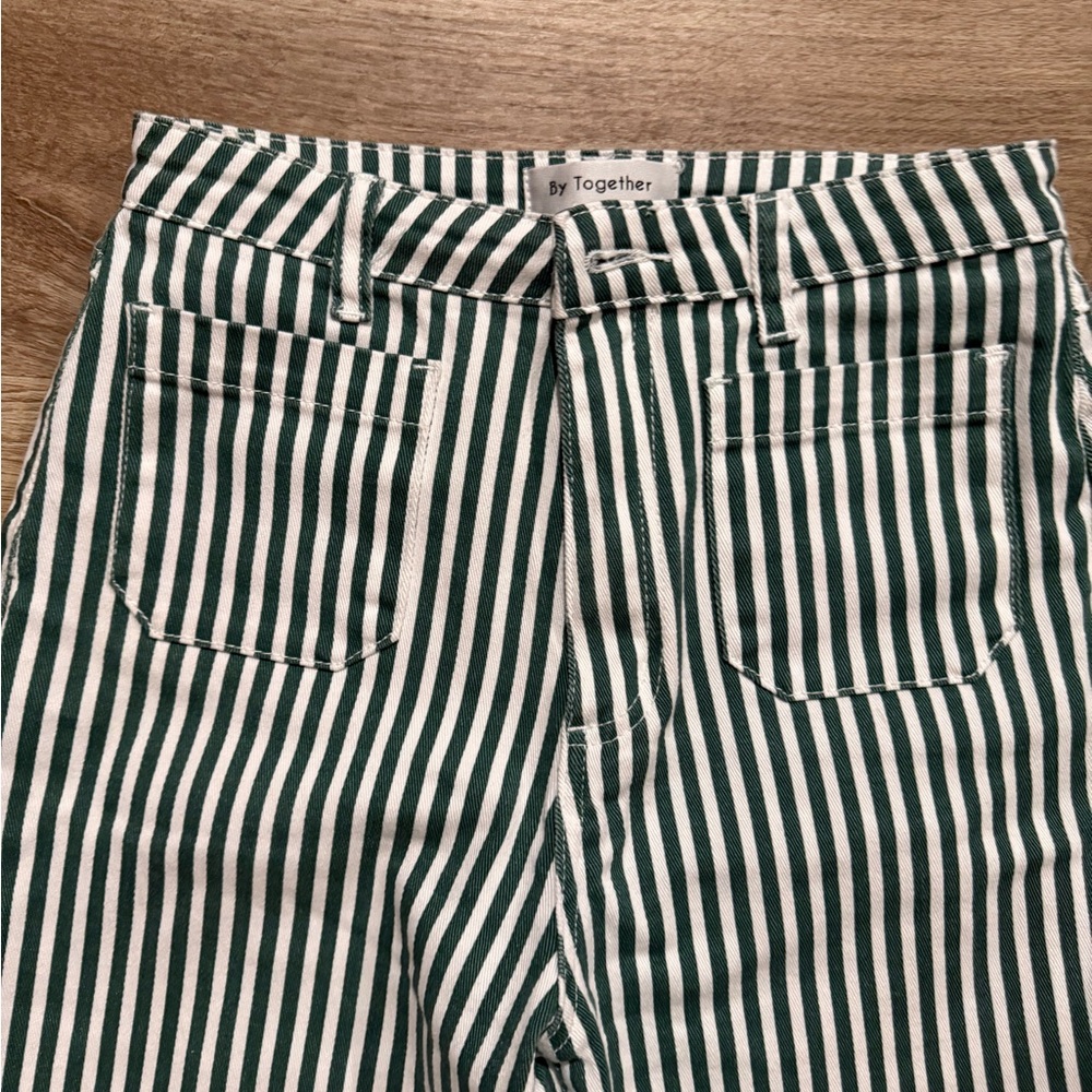 By Together Green and White Striped denim Pants